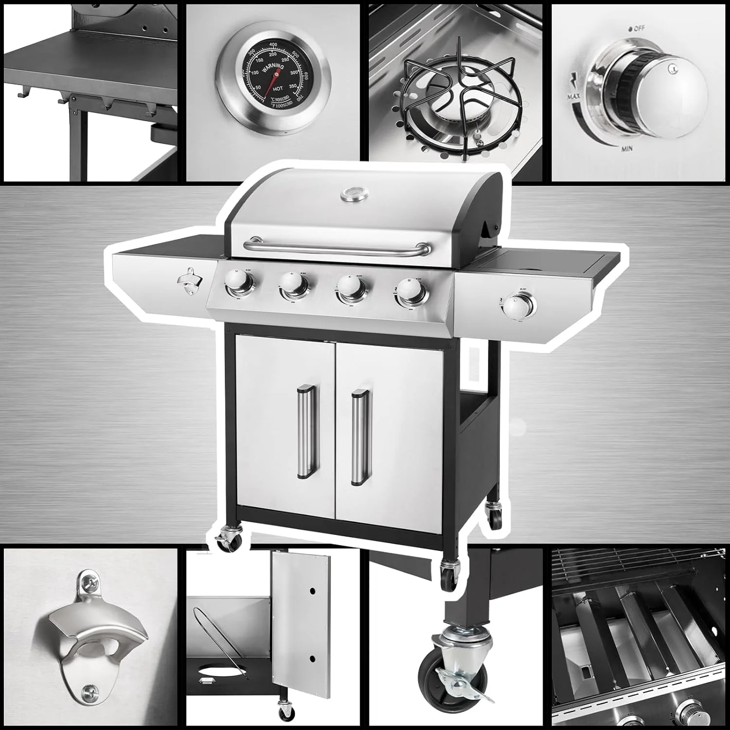 Lightweight Four Burner Propane Grill With Barbecue Side Burner Trendy