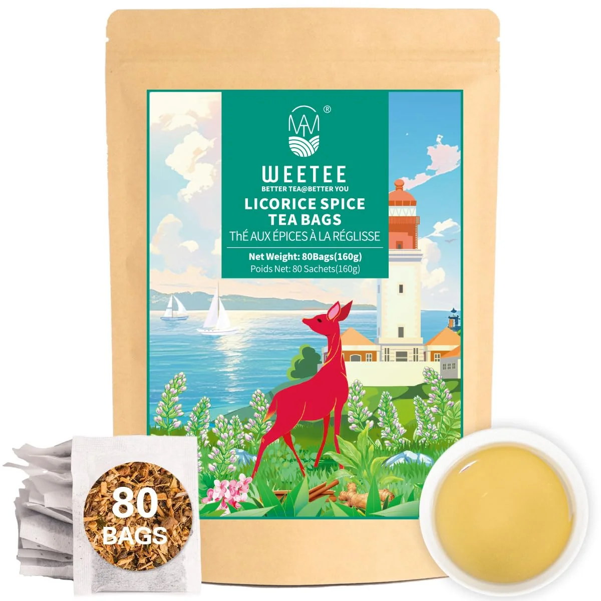 Fast WT WEETEE Licorice Spice Herbal Tea Bags 80ct Sweet amp Warming Citrus Blend Caffeine- Infusion with Licorice Root Spices amp Citrus Notes Cozy Post-Meal Wellness Tea Hot or Iced Consistent