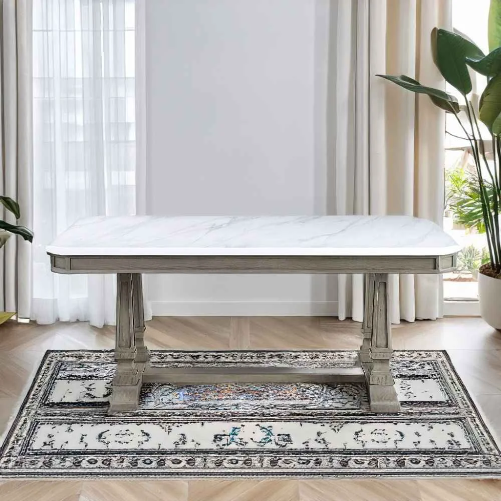 Reliable Zumala – Dining Table – Marble Top Weathered Oak Detailed