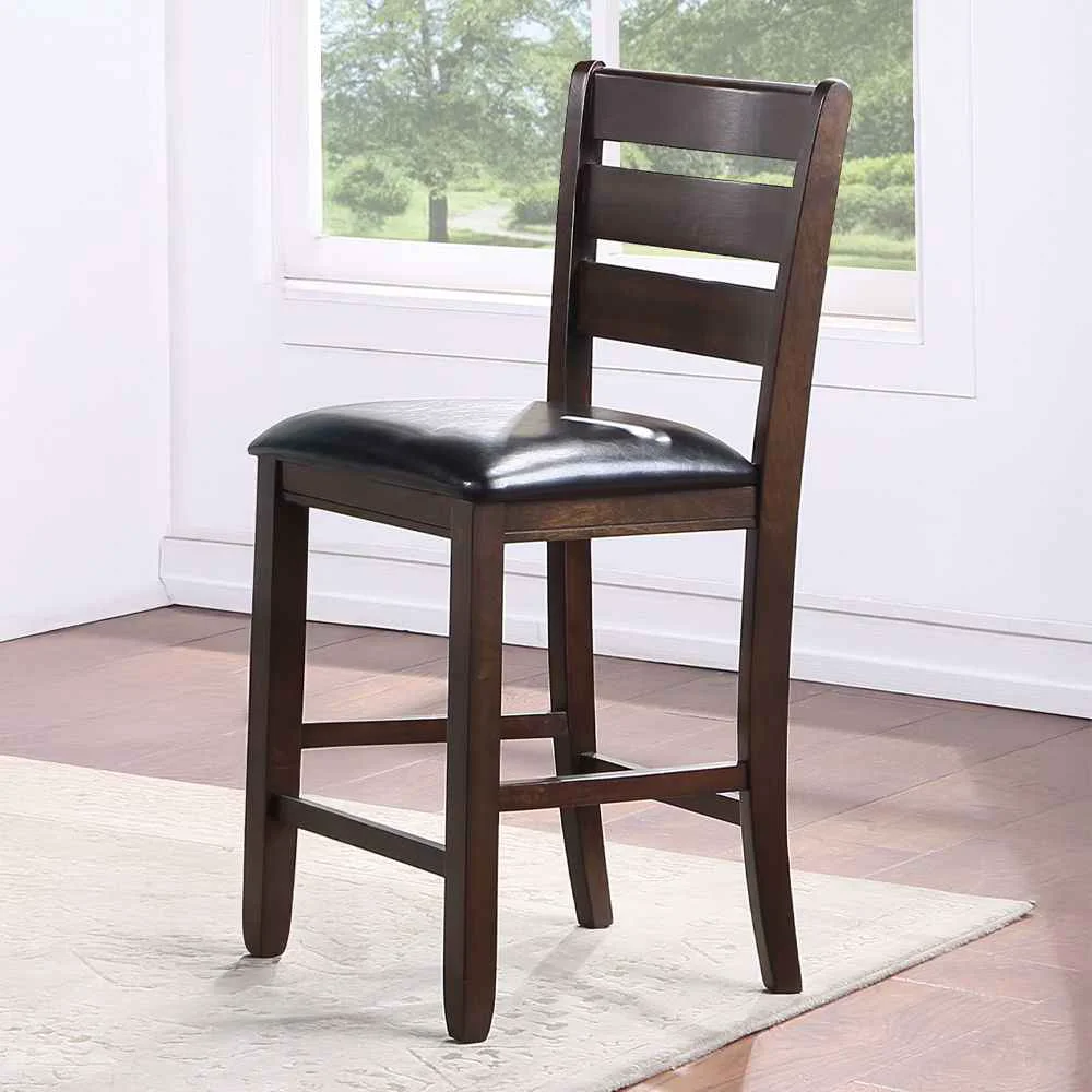 Fine Urbana – Counter Height Chair Set of 2 – Black Synthetic Leather Espresso Soft