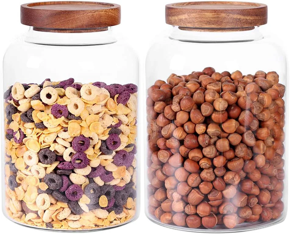 Relaxed LEAVES AND TREES Y Thicken Glass Storage Jar Food Storage Container Canisters with Airtight Wooden Lid for Tea Coffee Honey Cacao Powder BPA as a Ce Dispenser 7.6inch 2pcs Clean