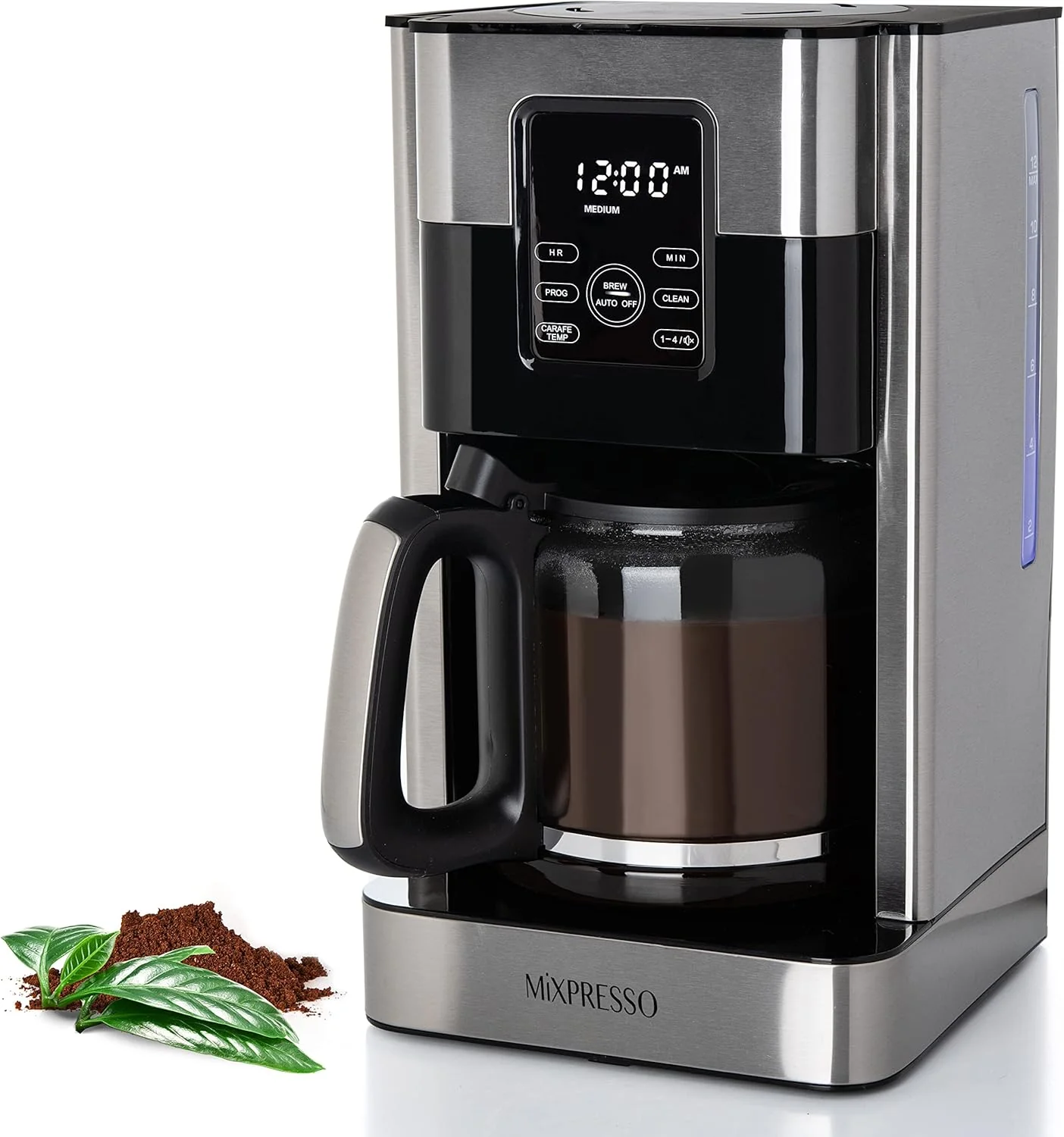 Practical Mixpresso 12-Cup Drip Coffee Maker With Lcd Touch Display Programmable Coffee Pot Machine Borosilicate Glass Carafe Anti-Drip System Traditional