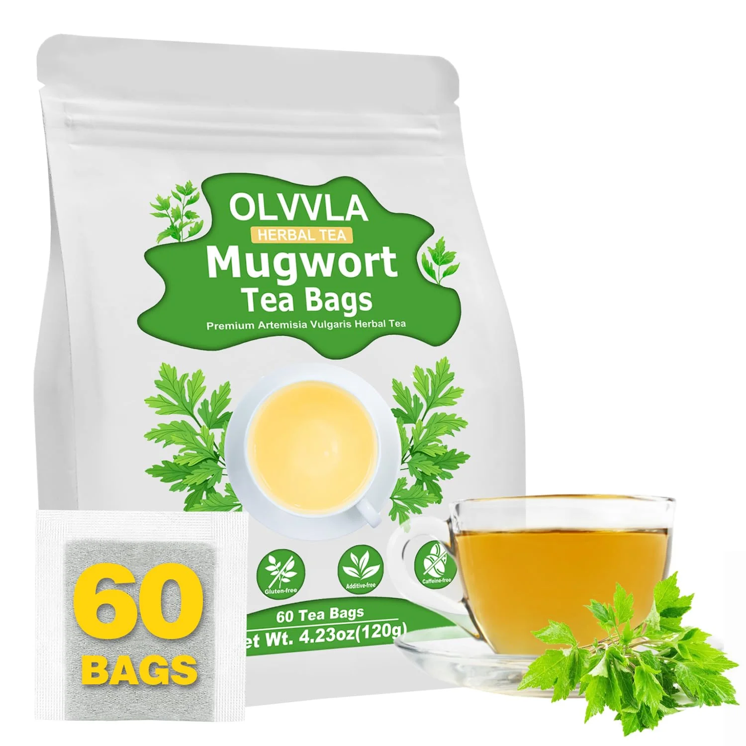 Original Olvvla Premium Mugwort Tea – 60 Caffeine- Bags Powerful