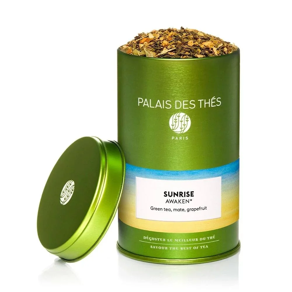 Eco-Friendly Palais des Thés – Sunrise Wake Up – Green Tea Mate Grapefruit – 3.5oz Loose Leaf Metal Gift Tin Serves 20-25 Cups Official
