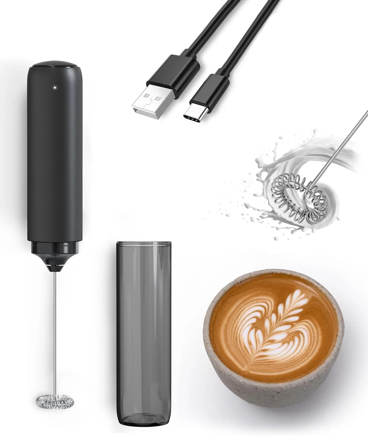 Specialty Rechargeable Milk Frother USB Handheld Electric Foam Maker with Whisk Drink Mixer Foamer for Coffee Latte Matcha Hot Chocolate Pure
