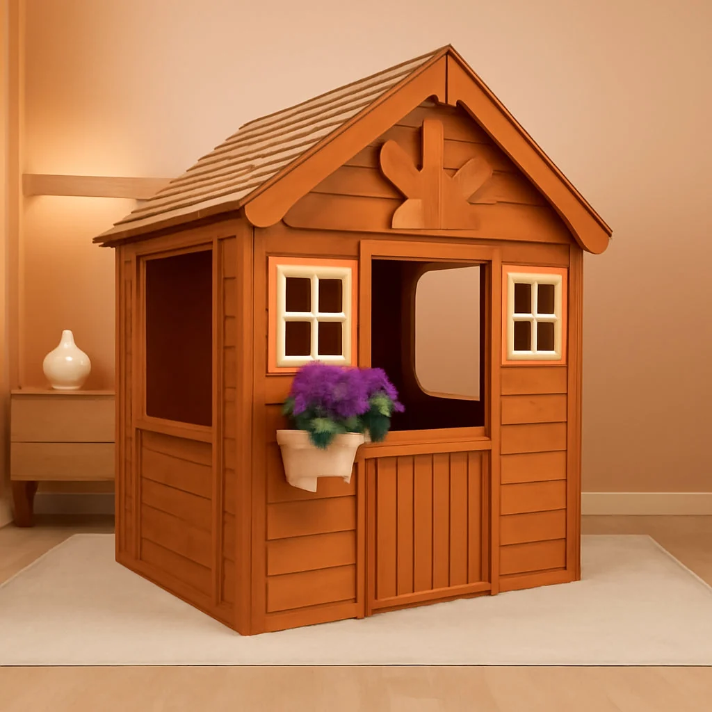Sustainable Outdoor Wooden Kids Playhouse With Flowerpot Holder Responsible