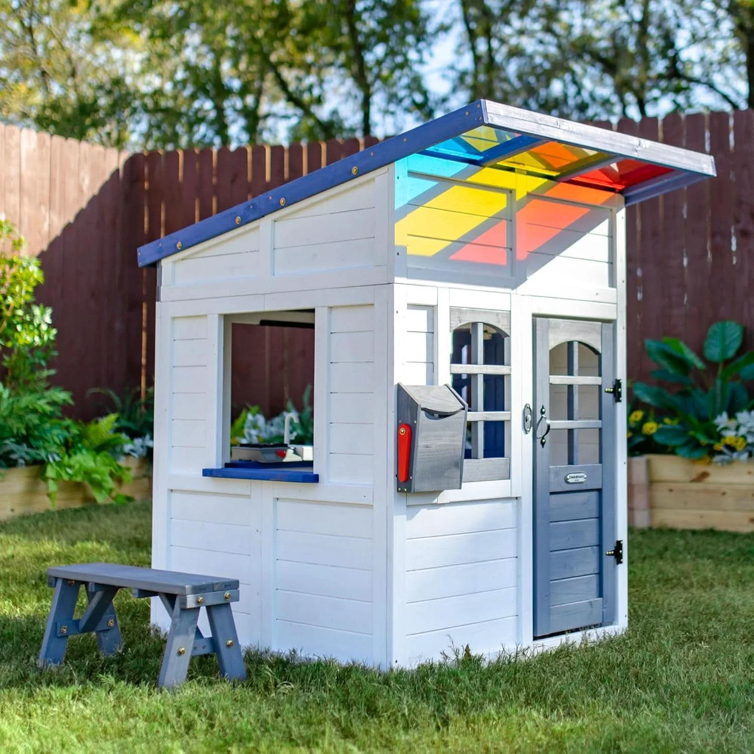 Soft Wooden Playhouse With Rainbow Shade Interactive Kitchen Effective