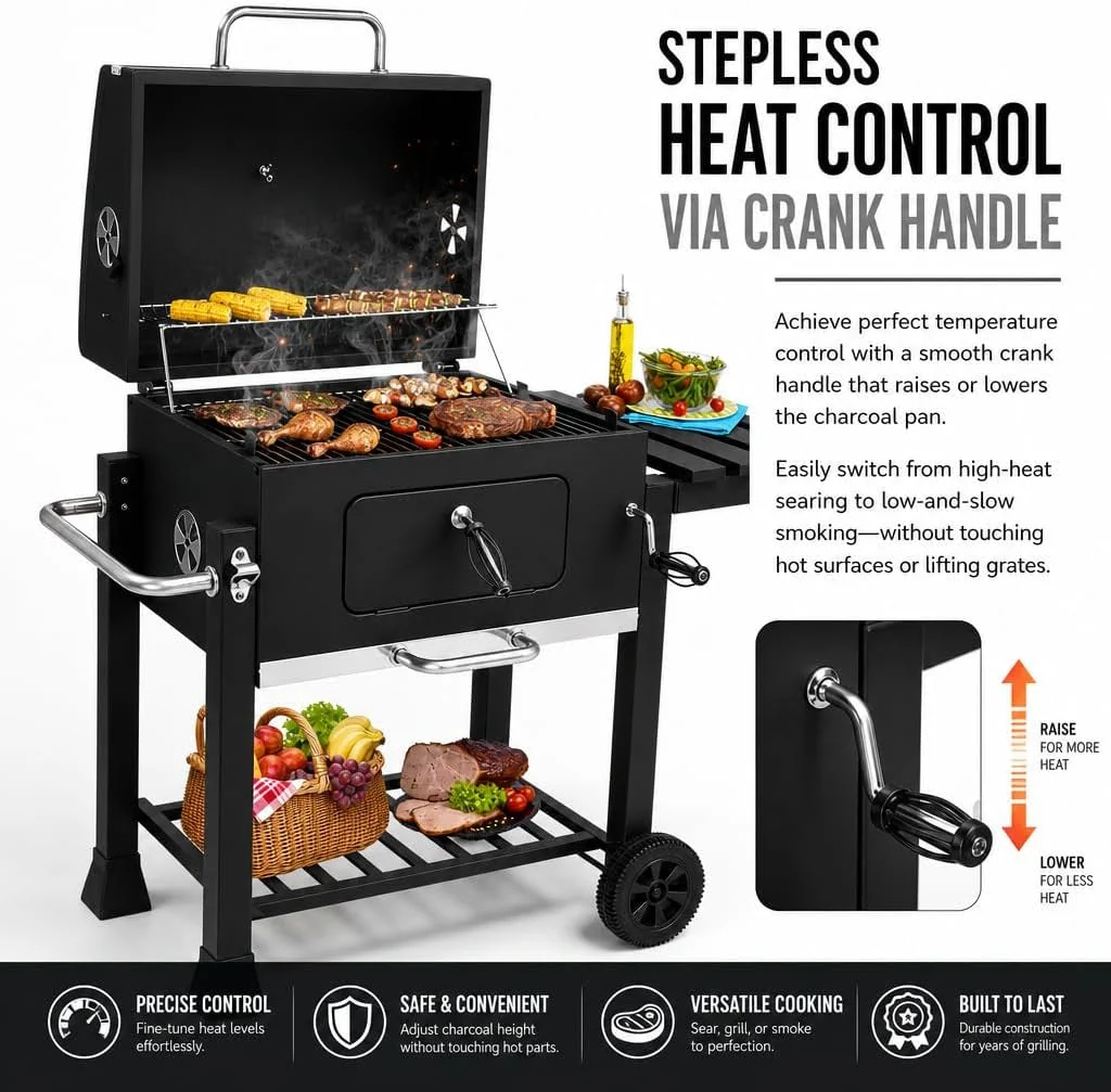 Responsible Large Commercial Grade Charcoal Grill With Front Door Soft