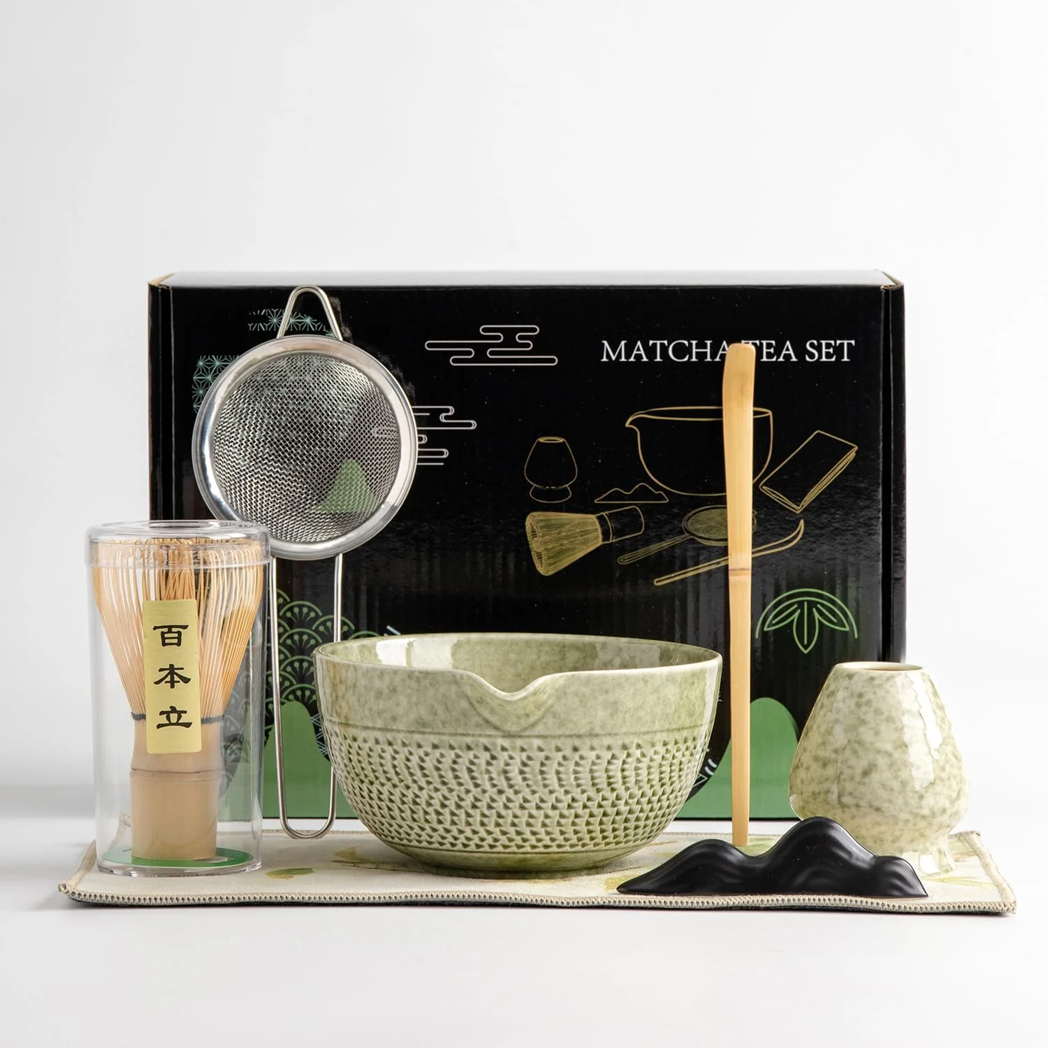 High-Quality DWEHIXBUY matcha whisk set Ceremony Accessory Matcha Whisk Traditional Scoop Chashaku Tea Spoon Whisk Holder 1 tea bowl 1 tea siev 7pcs matcha set.matcha green matcha kit Refined