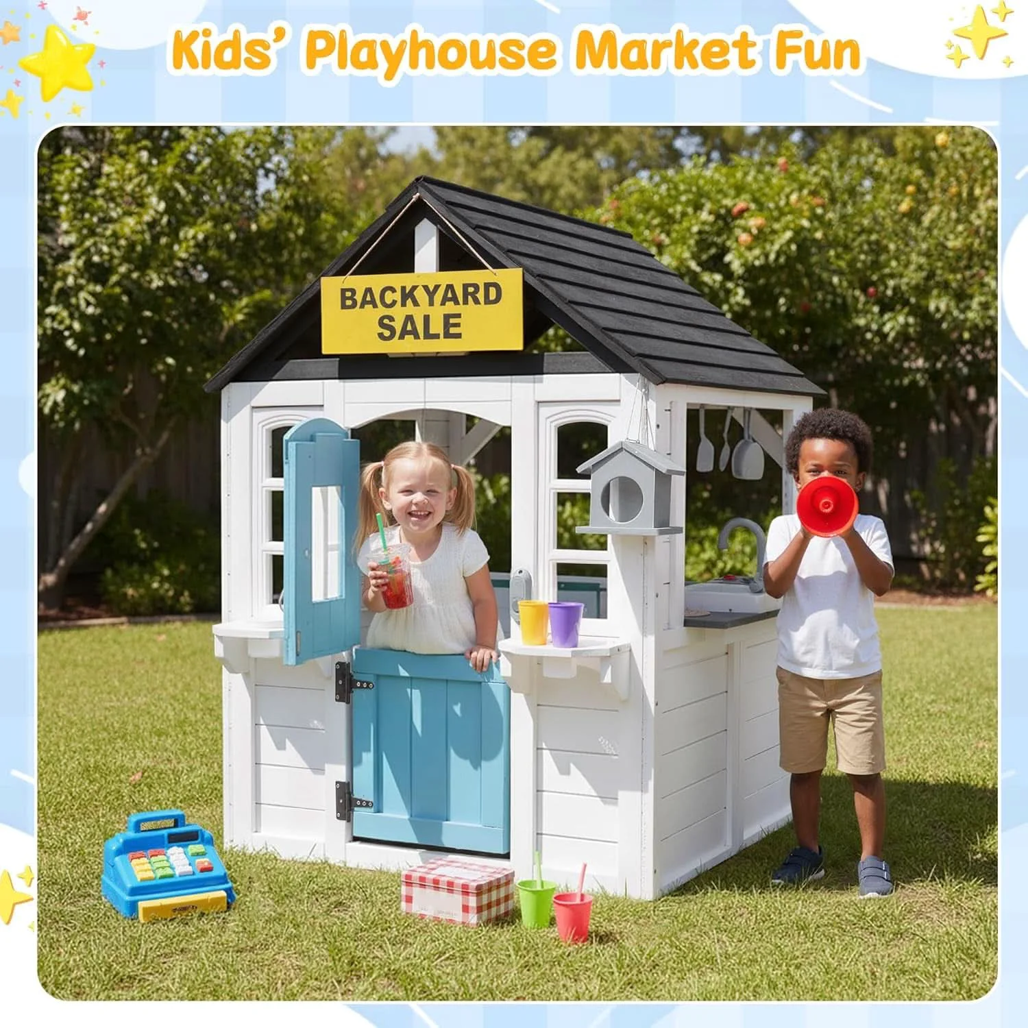 Optimized Wooden Outdoor Playhouse With Dutch Door Kitchenette Efficient