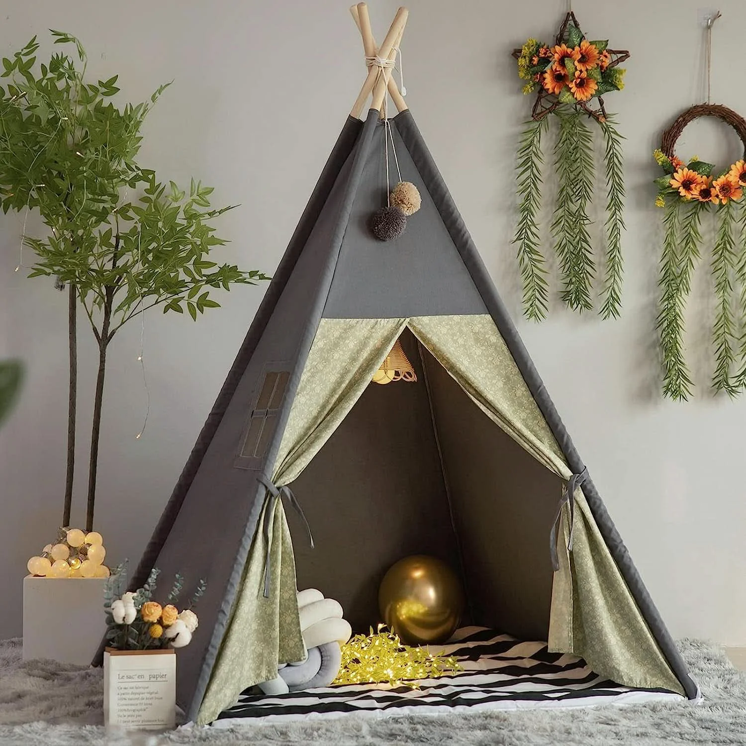 Optimized Charcoal Grey Teepee Playhouse With Cushioned Mattress Original Design