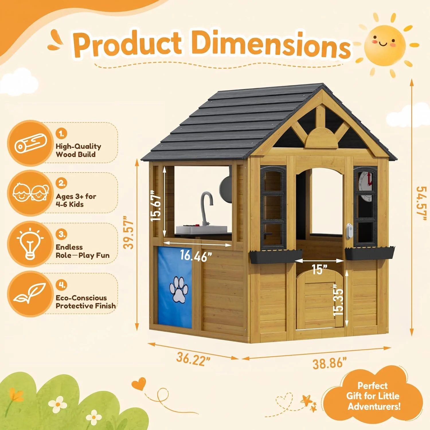 Eco-Friendly Kids Outdoor Wooden Playhouse With Kitchen Playground Premium