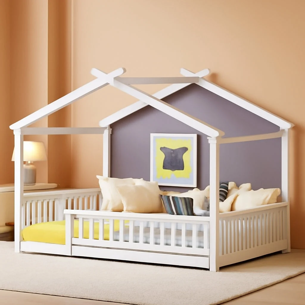 Natural Queen House Floor Bed White Montessori Playhouse Fence Next-Generation