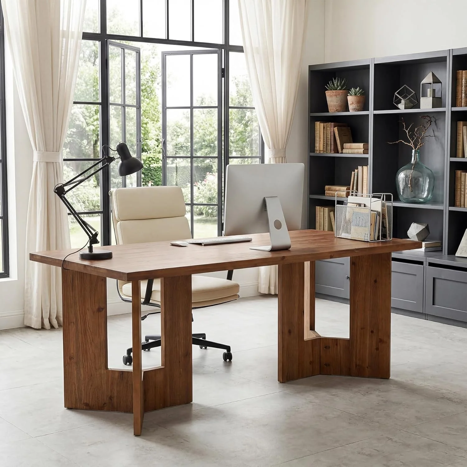 Powerful 63-Inch Walnut Desk Executive Home Office Workstation Certified