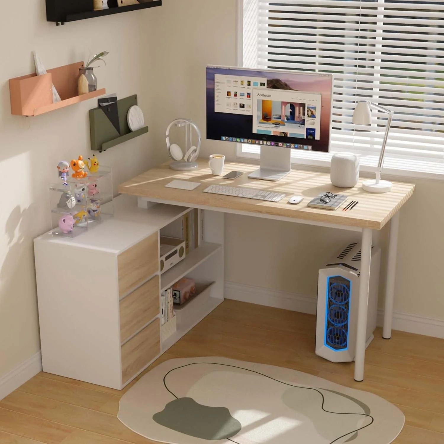 Consistent L Shaped Desk 47Inch White Walnut Home Office Storage Next-Generation