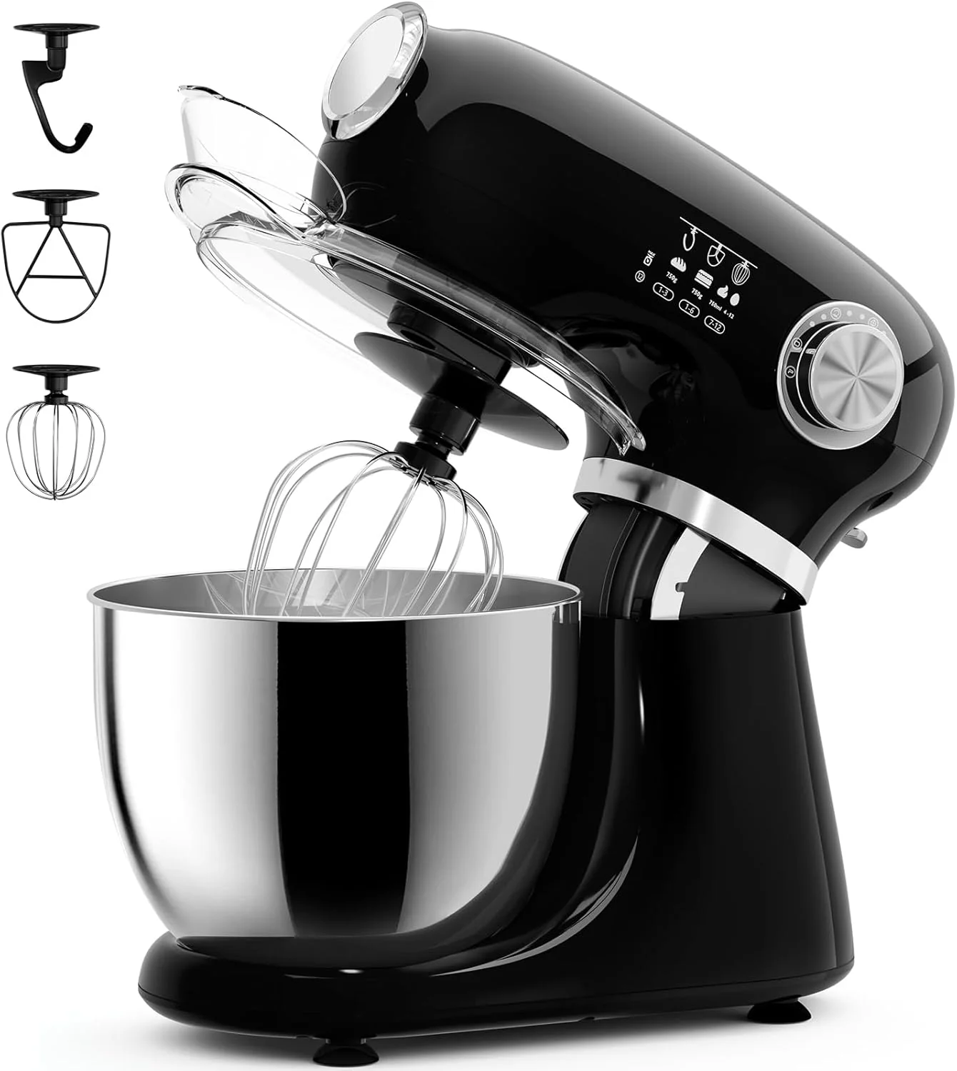 Clean Cowsar Stand Mixer 12 Speeds Tilt-Head Electric Commercial Stand Mixer 3-In-1 Kitchen Mixer with Bowl Dough Hook Whisk and Beater Black Smooth