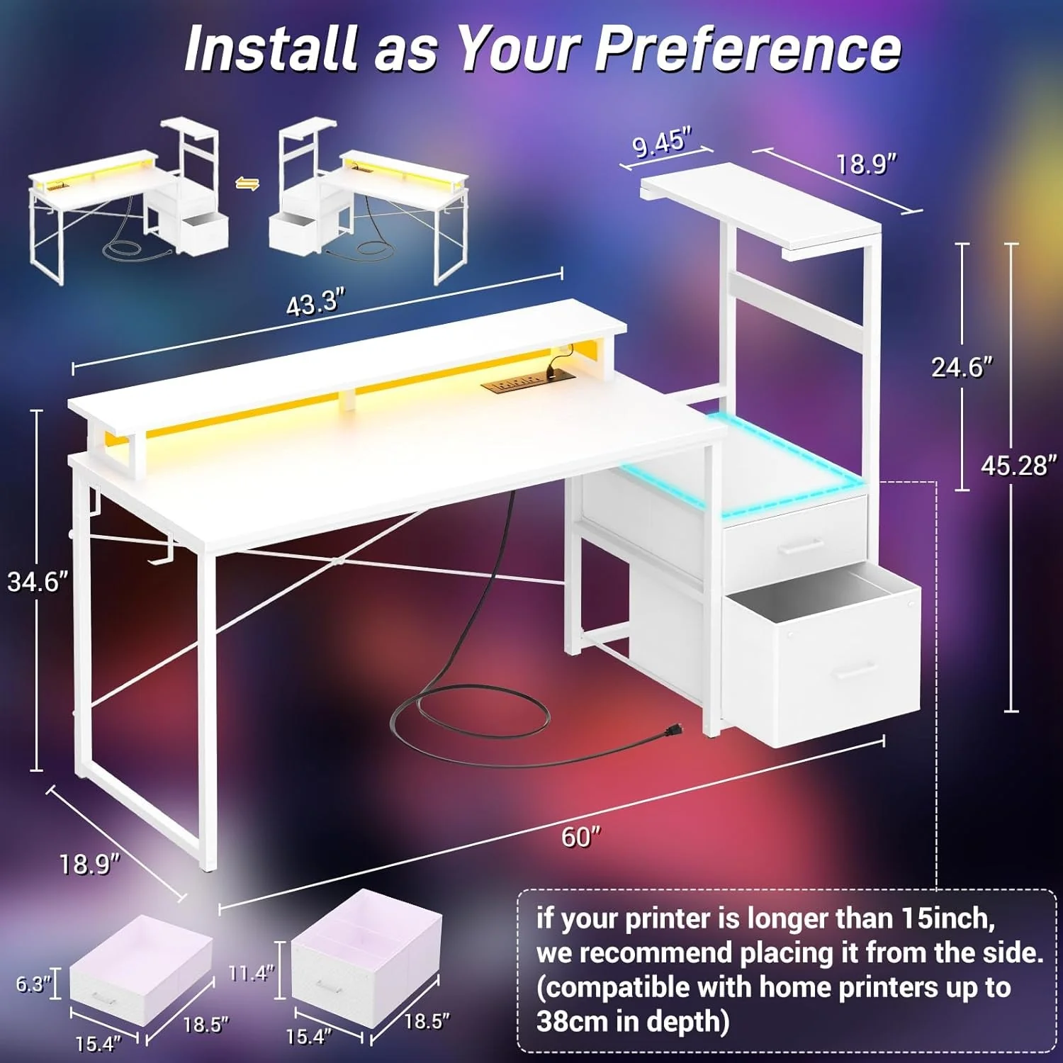 Comfortable White 59Inch Gaming Desk Engineered For Home Office Eco-Friendly