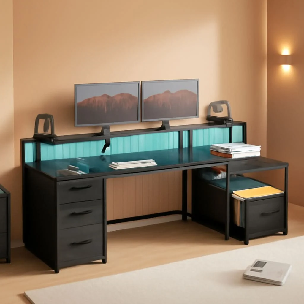 Optimized 66 Inch Computer Desk 5 Drawers For Home Office Workspace Elite
