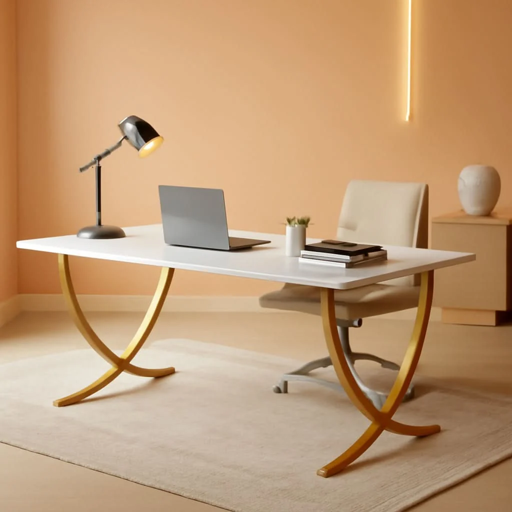 Carefully Designed Executive Desk 63W X 31.5D White And Gold Computer Desk Powerful
