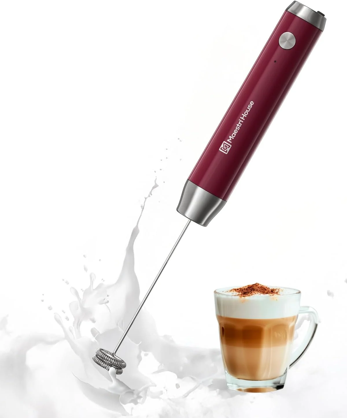 Fashionable Maestri House Rechargeable Milk Frother Adjustable 2-Speed Handheld Electric Foam Maker Waterproof Detachable Stainless Steel Whisk Drink Mixer High-Quality