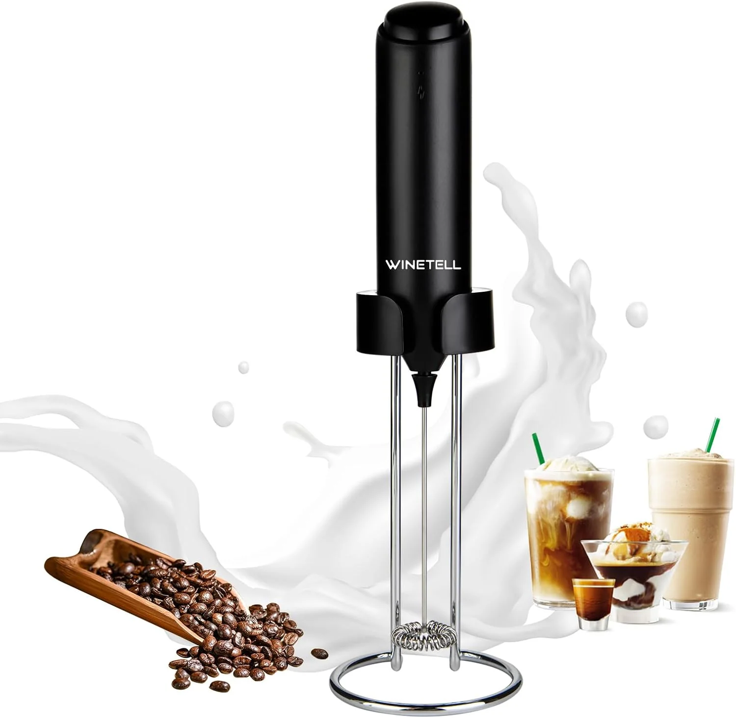 Classic Rechargeable Electric Milk Frother Handheld Coffee Frother with USB C Charging Stand Powerful Frother Wand Whisk Drink Mixer for Lattes Unique