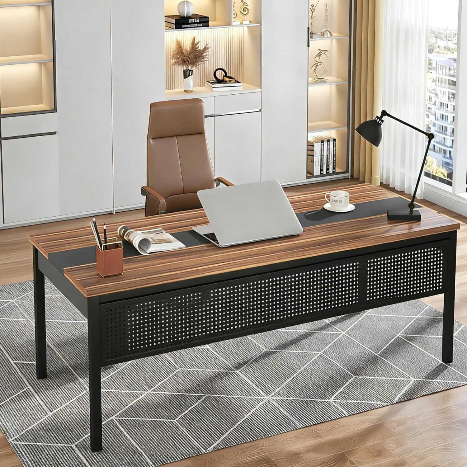Top-Quality 70.8 Inch Brown Black Professional Desk Workstation Clean