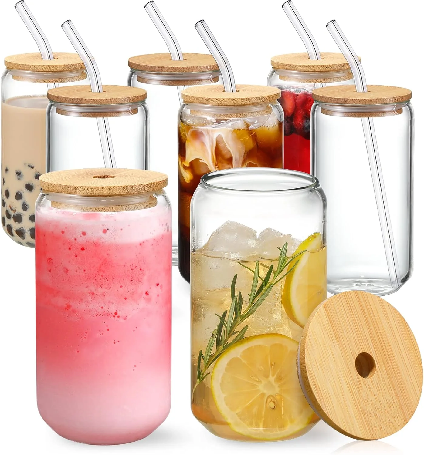 Responsible Netany 8pcs Set Drinking Glasses with Bamboo Lids and Glass Straw – 16oz Glass Cups Beer Glasses Iced Coffee Glasses Cute Tea Cup Consistent