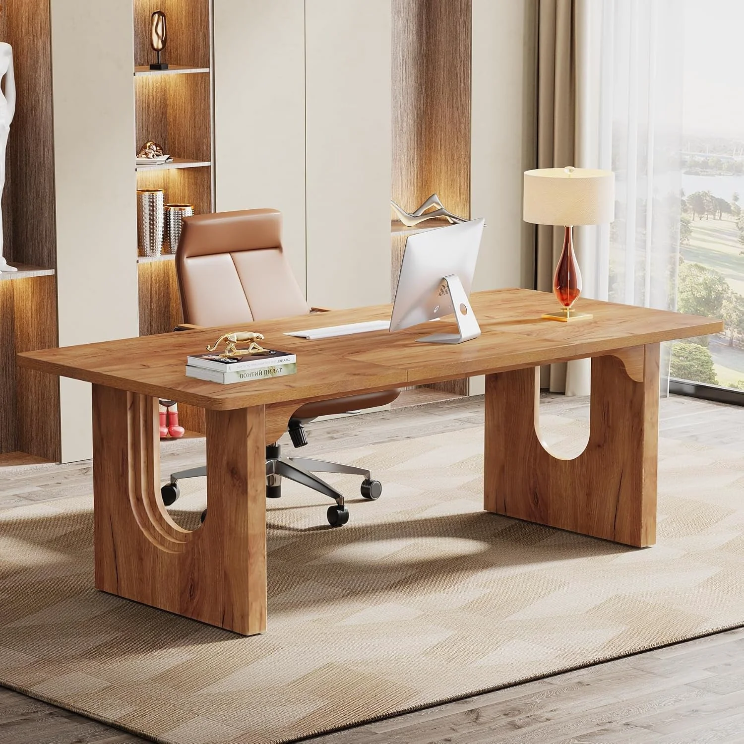 Elegant Executive Desk 70.9 Inch Brown Computer Workstation User-Friendly