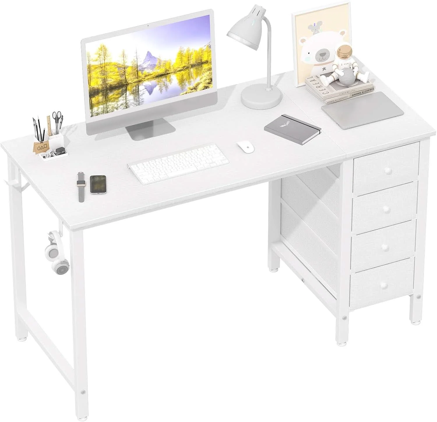 Authentic White Computer Desk With Fabric Drawers 47 Inch Reversible Study Desk First-Class