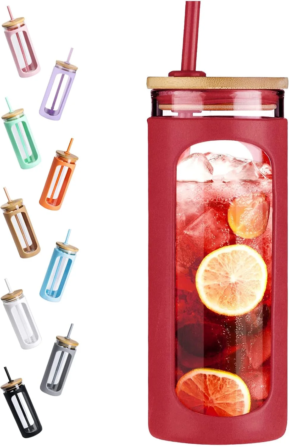 Enhanced Kodrine 20oz Glass Tumbler with Straw and Lid Iced Coffee Cups with Bamboo Lids Glass Cups for Cold Drinks Fine