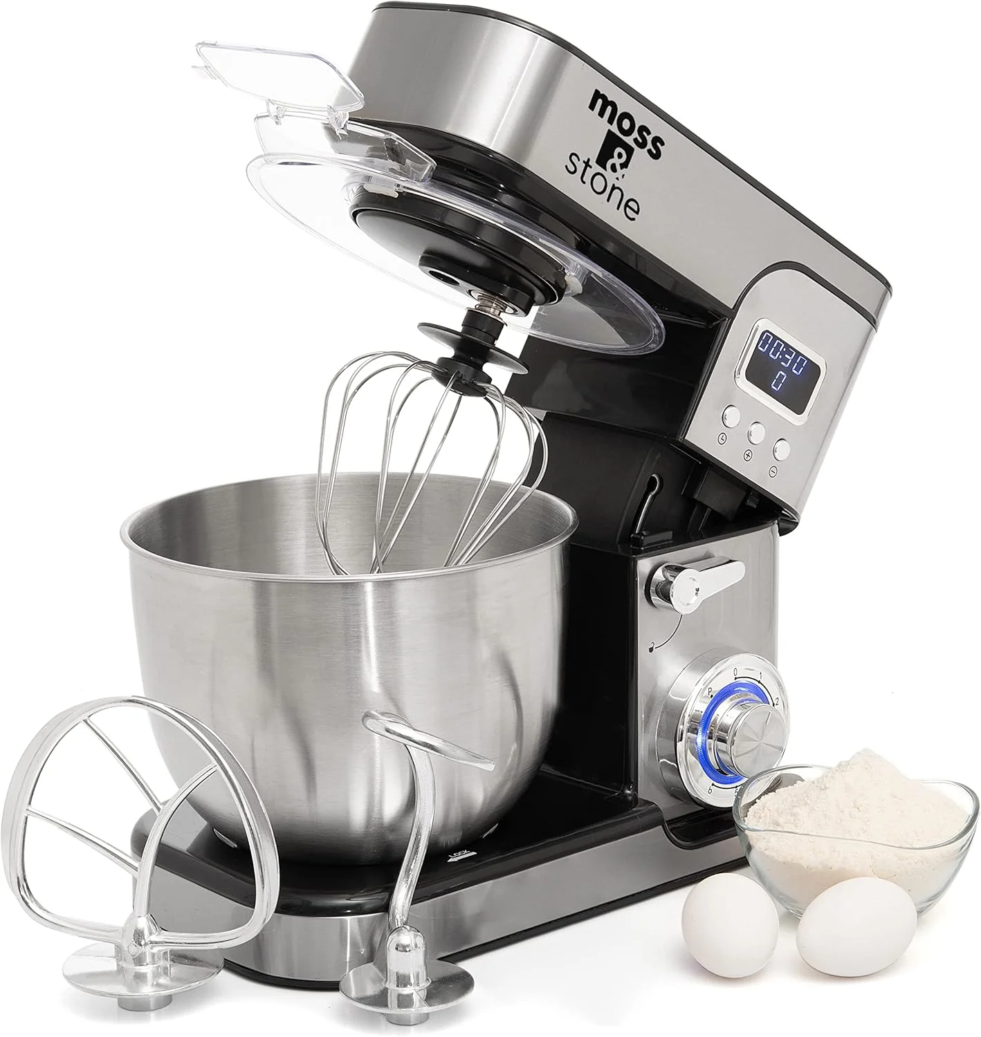 Secure Moss amp Stone Stand Mixer With Lcd Display 6 Speed Electric Mixer With 5.5 Quart Stainless Steel Mixing Bowl Kitchen Mixer With Dough Hook Egg Whisk Beater amp Baking Spatula Food Mixer With Timer Environmentally Friendly