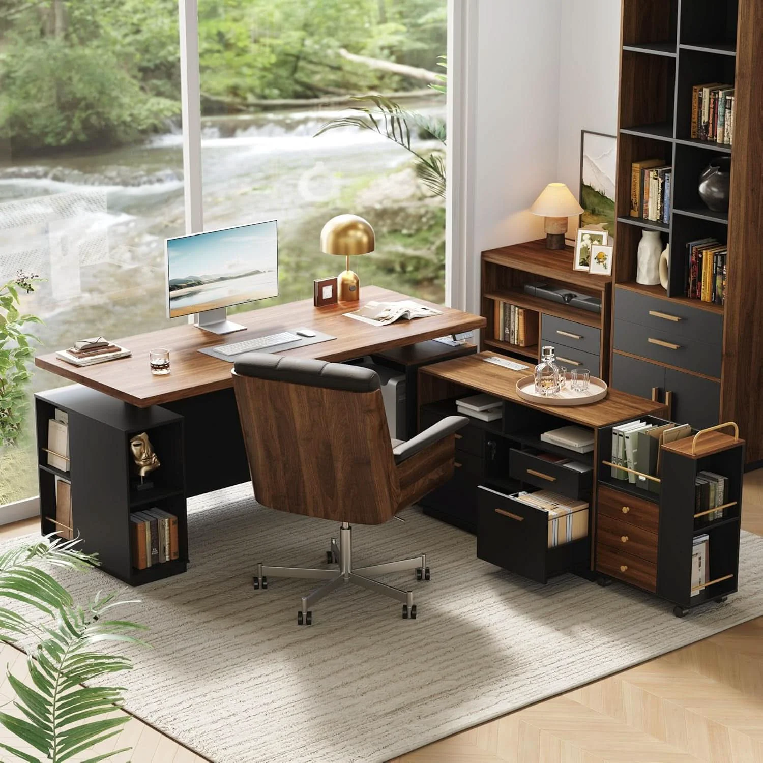 Elegant 71 Inches Electric Standing Desk Lockable Cabinets Superior