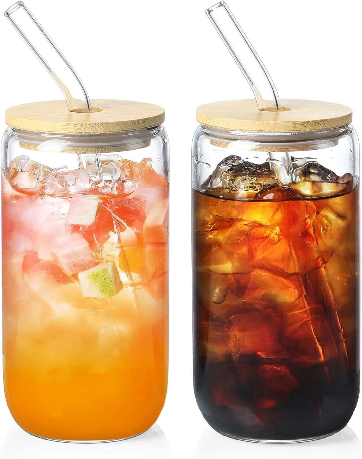 Trendy Netany 2 Pack Glass Cups with Bamboo Lids and Straws 16 oz Gifts for Women Drinking glasses set Iced Coffee Tea Cup Cute Aesthetics Tumbler Cup Contemporary