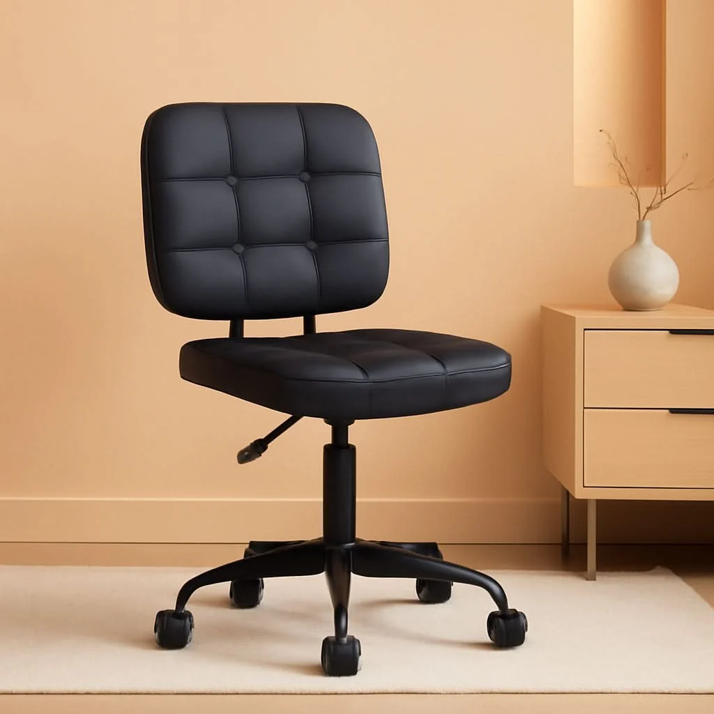 Casual Armless Rolling Desk Chair Black Height Adjustable Crafted