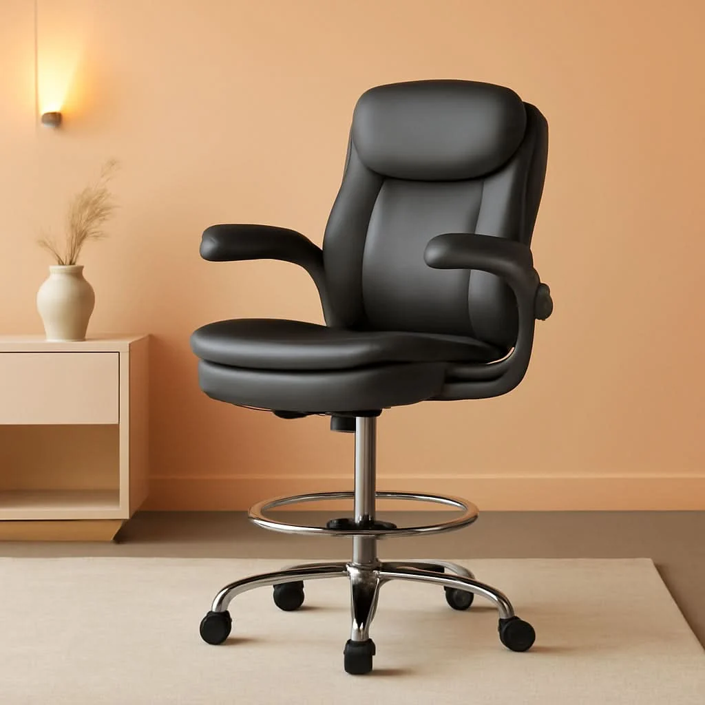 Smooth Adjustable Height Leather Drafting Chair For Standing Desk Safe