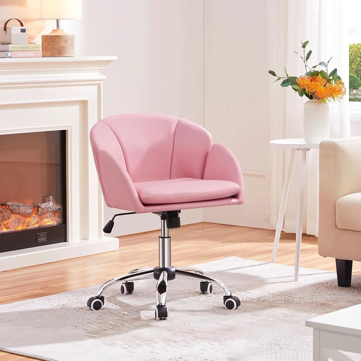 World-Class Pink Petal Desk Chair Swivel Upholstered Office Chair First-Class