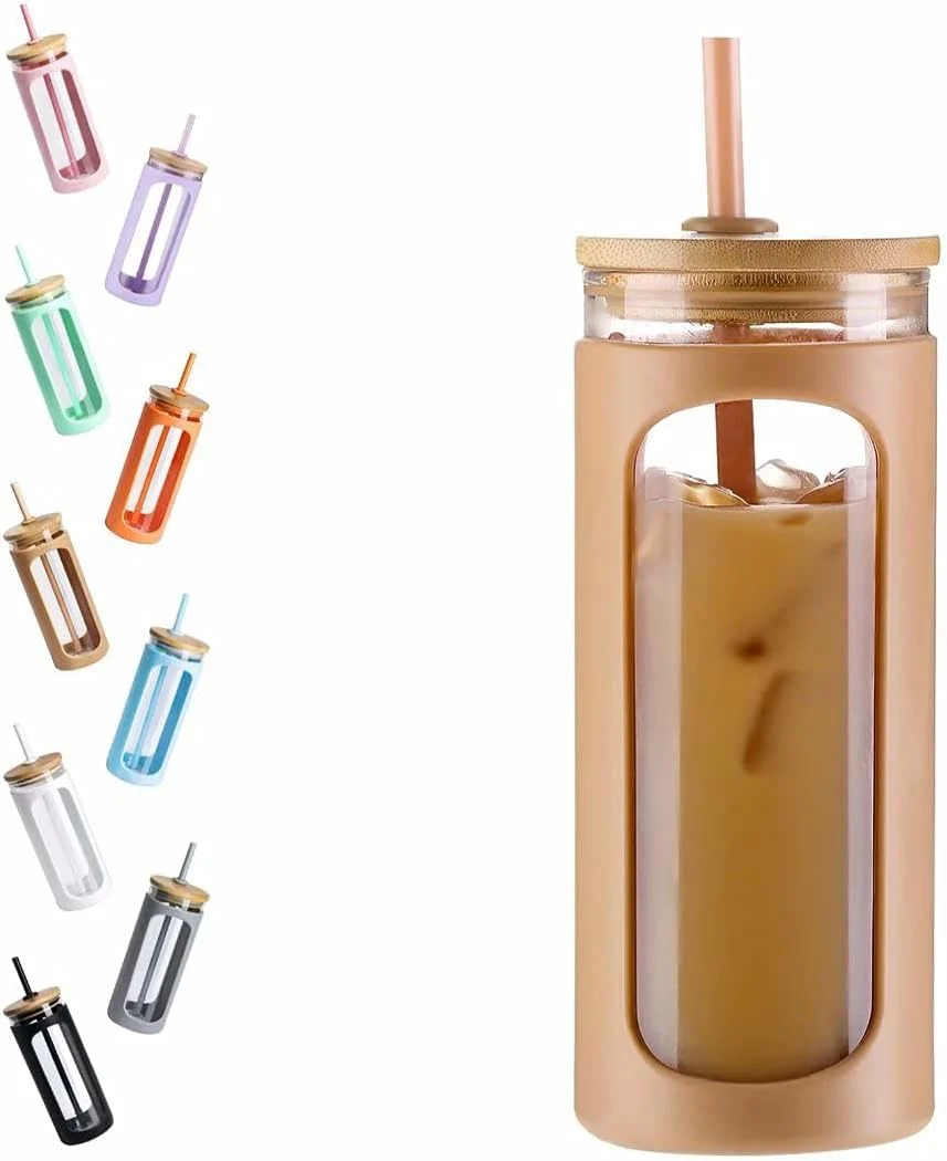 Long-Lasting Kodrine 20oz Glass Water Tumbler with Straw and Lid Bamboo Lids Water Bottle Iced Coffee Cup Reusable Detailed