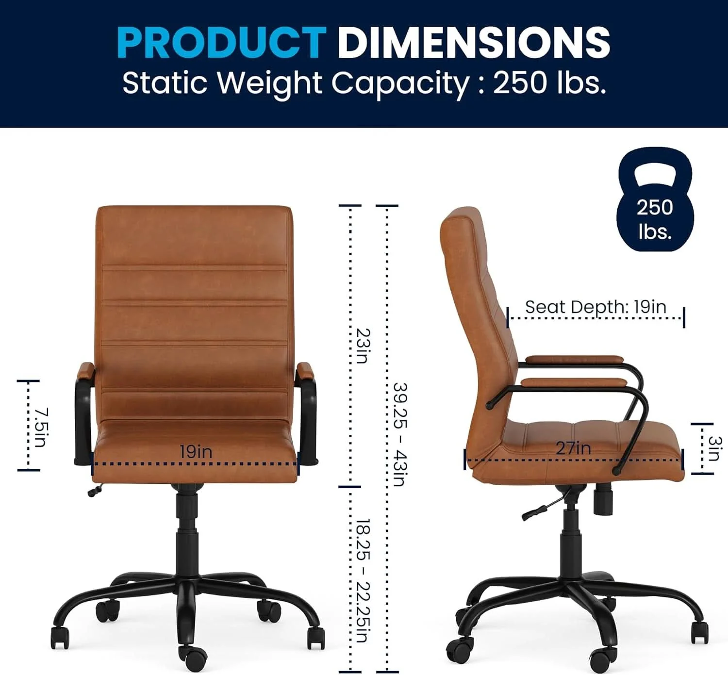 Elite Whitney High Back Leathersoft Desk Chair Adjustable Height Innovative
