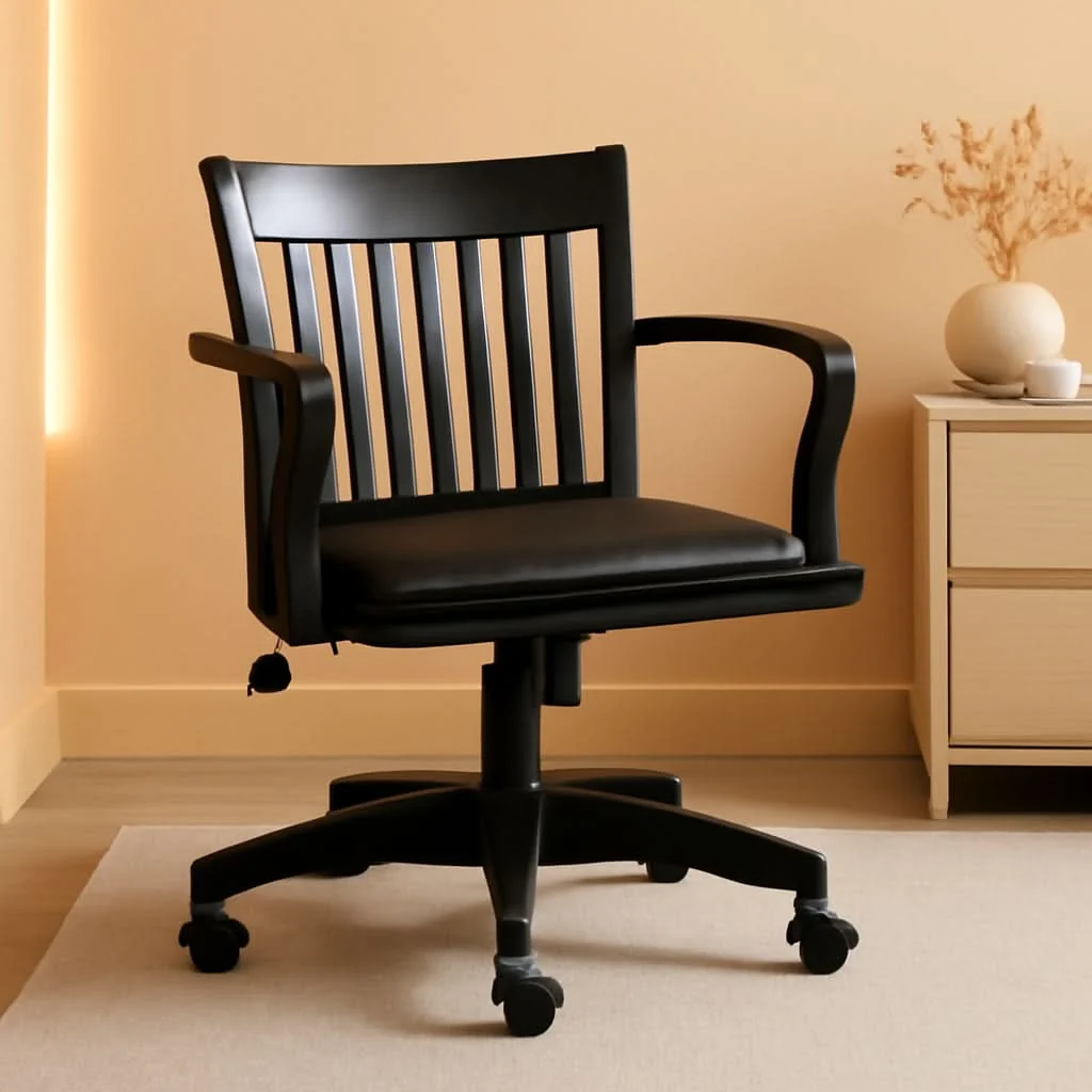 Contemporary Deluxe Wood Banker Desk Chair Black Adjustable Height Tilt Refined