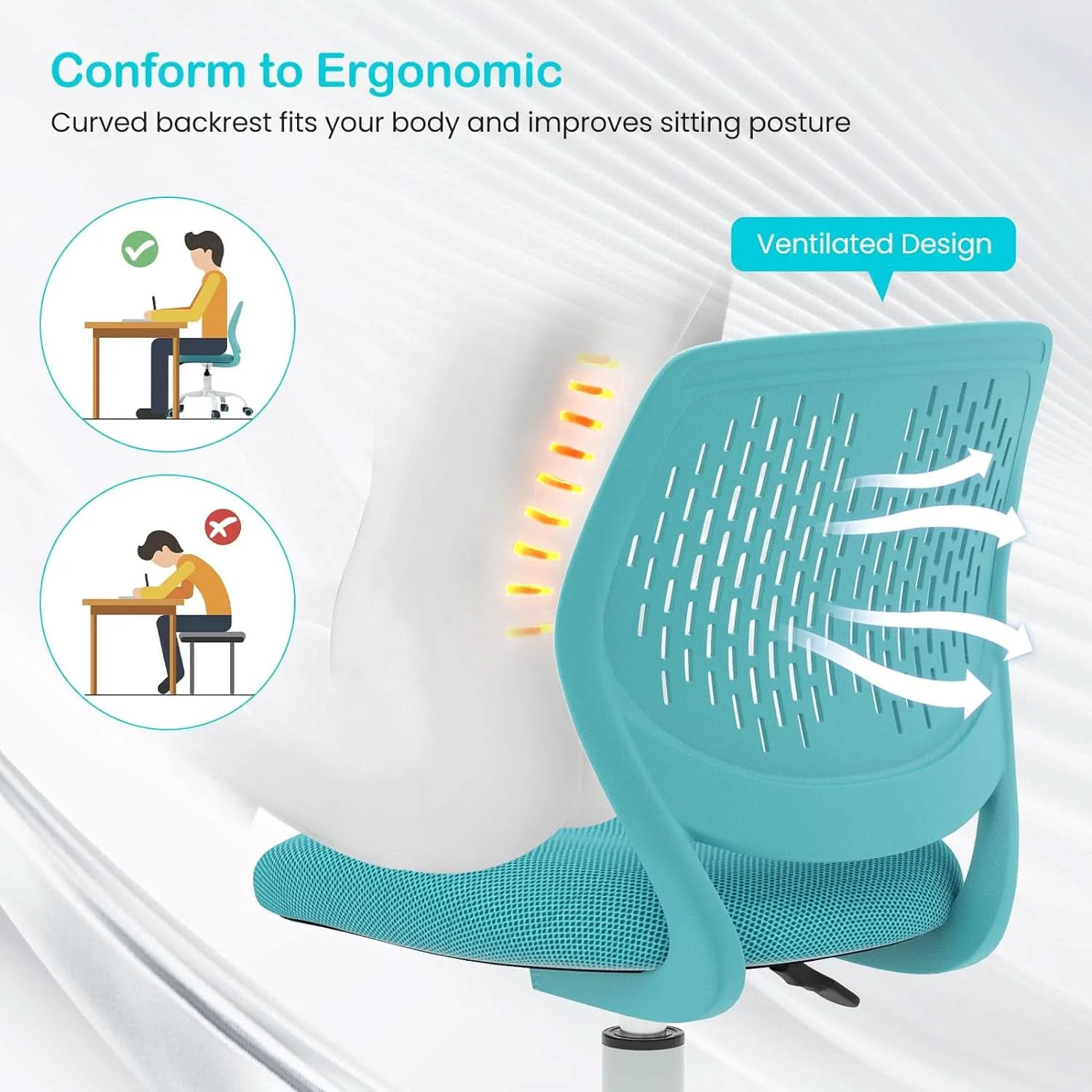 Official Turquoise Height Adjustable Kids Desk Chair With Lumbar Support Premium Material