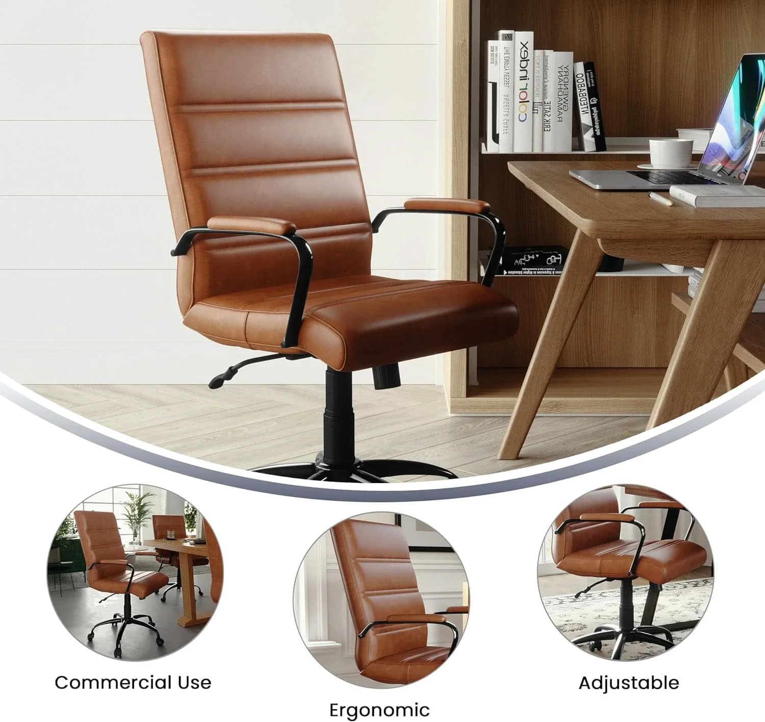 Crafted Whitney Mid-Back Leather Desk Chair Brown Black Adjustable Height High-End