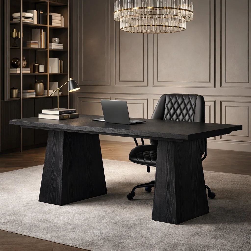 Superior 63 Executive Office Desk with Ergonomic Swivel Task Chair Black Set Practical