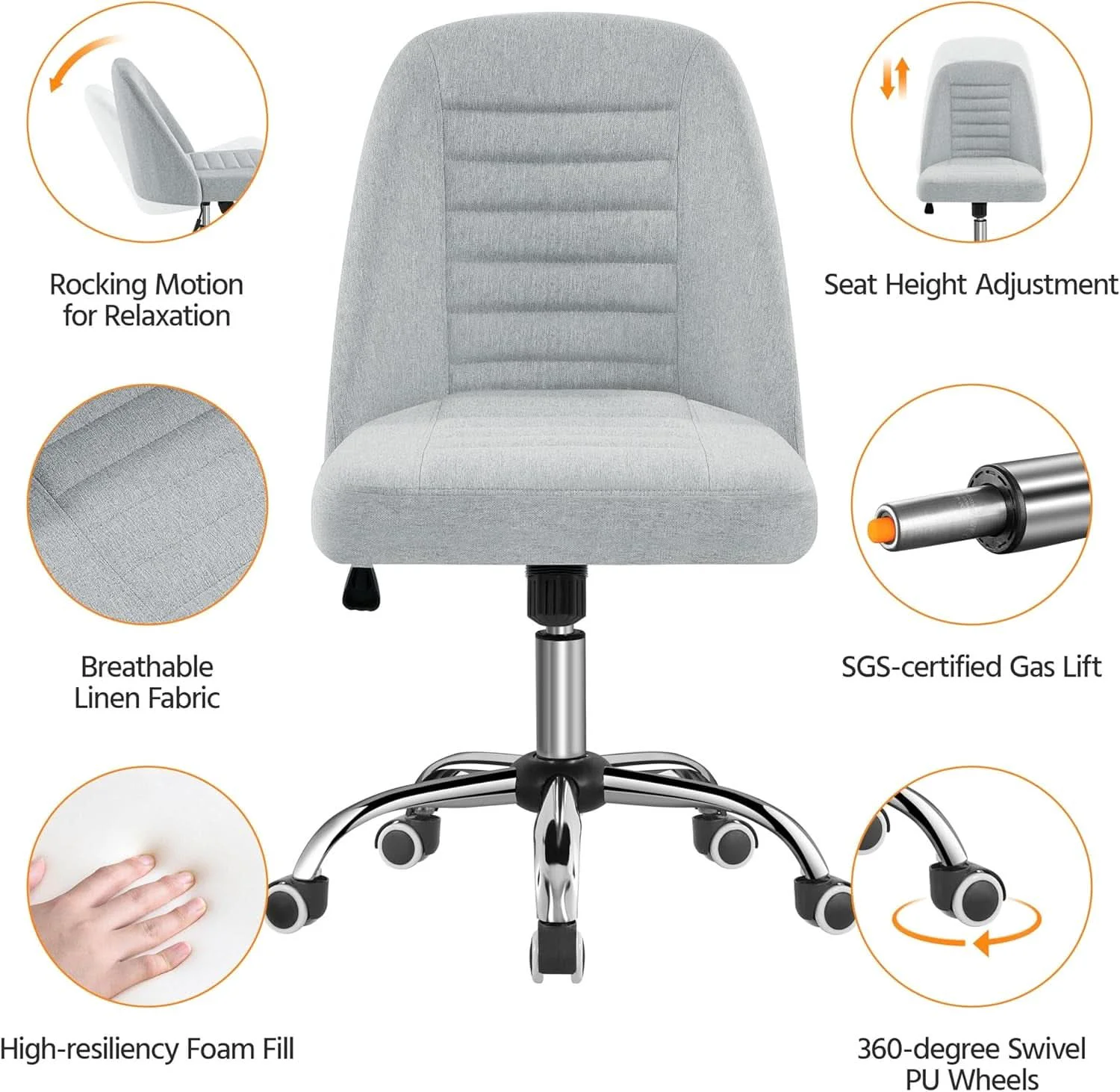 Exclusive Linen Office Desk Chair With Rolling Wheels For Home Office Practical