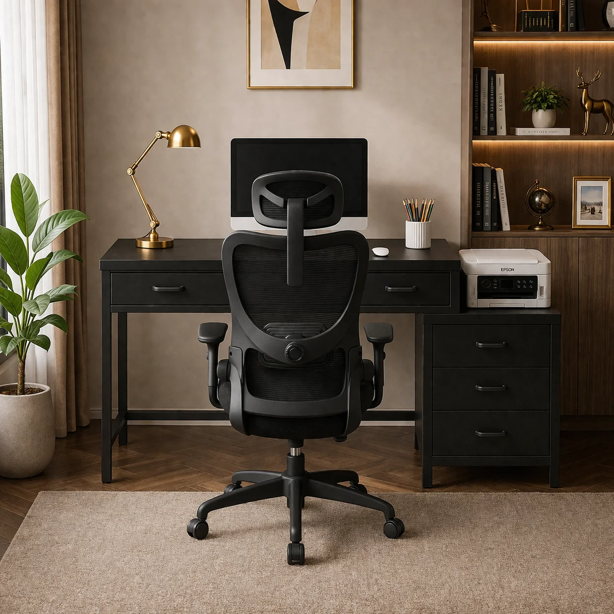 Natural Tribesigns Reversible 5-Drawer Computer Desk Marsail Mesh Office Cha Luxury