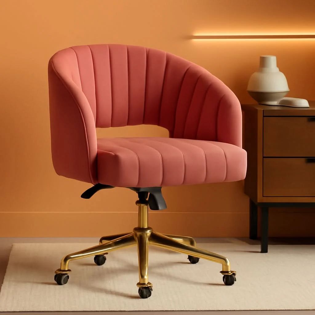 Professional Rose Velvet Office Desk Chair With Ergonomic Design And Swivel Wheels Classic