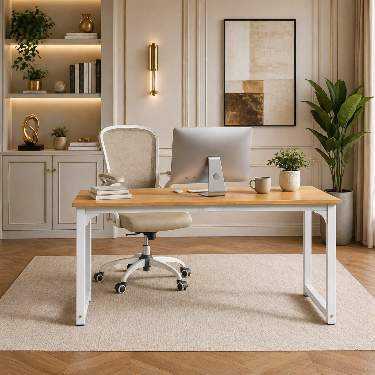 Elite 63 White Modern Computer Desk Ergonomic High Back Office Chair Set Innovative