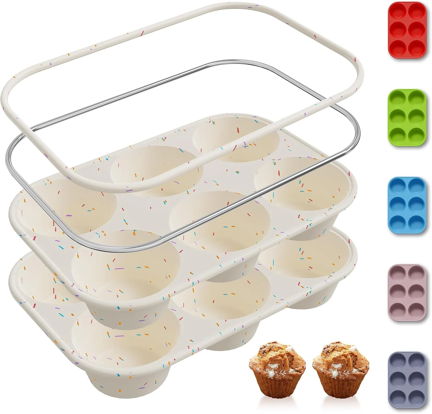 Long-Lasting 2 Pack 6 Cups Silicone Mini Muffin Pan with Metal Reinforced Frame Silicone Molds Cupcake Cake Baking Pans Cookie Baking Chocoflan Cupcake Mold Cake Molds Kitchen Baking Mom Gift Home Essentials Reliable