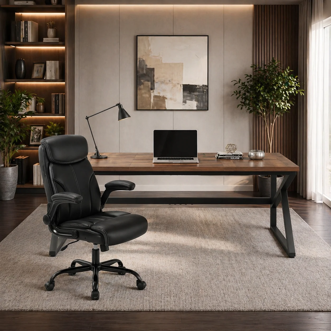 Prestigious 70.8 Double Workstation Desk Ergonomic Executive Office Chair Set Breathable