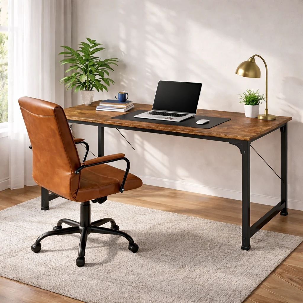 Refined 55 Rustic Computer Desk with Leather Executive Swivel Office Chair Certified