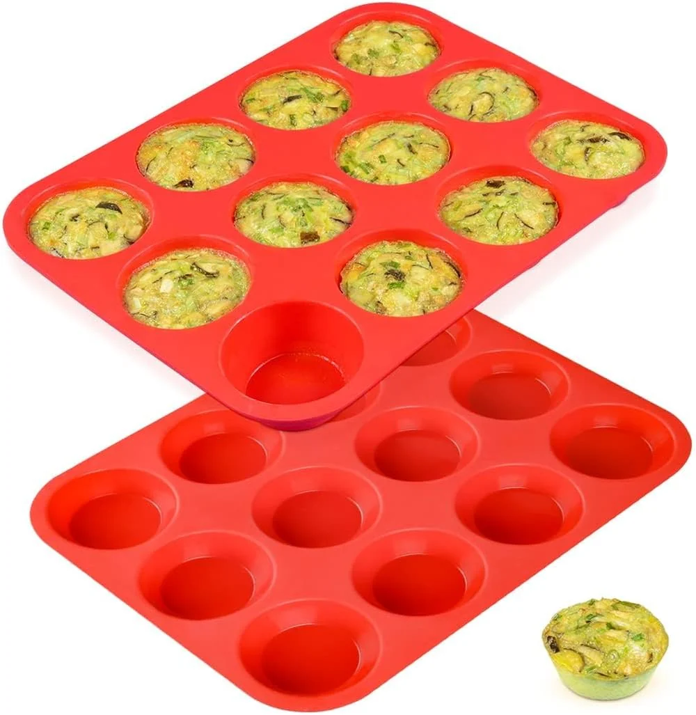 Natural 12 Cups Silicone Muffin Pan – Regular Size Cupcake Pan Muffin Tin for Baking Nonstick Food Grade Innovative